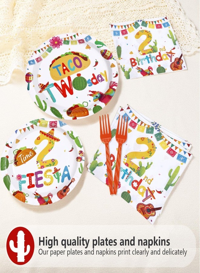 Greencian 96Pcs Taco Twosday Party Decorations Mexican Fiesta 2nd Birthday Plates and Napkins Tableware Sets Mexican Party Decoration for Cinco De Mayo Taco Tuesday 2 Years Old Party Supplies Serves 24 - Image 3